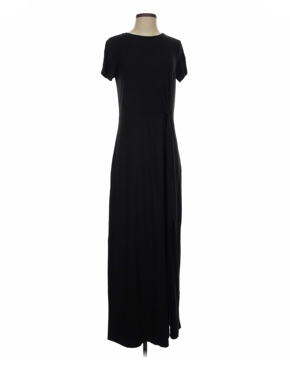 NWT Ann Taylor Loft Ribbed Knit Black Short-Sleeve Maxi Tee Dress Twist Waist SP